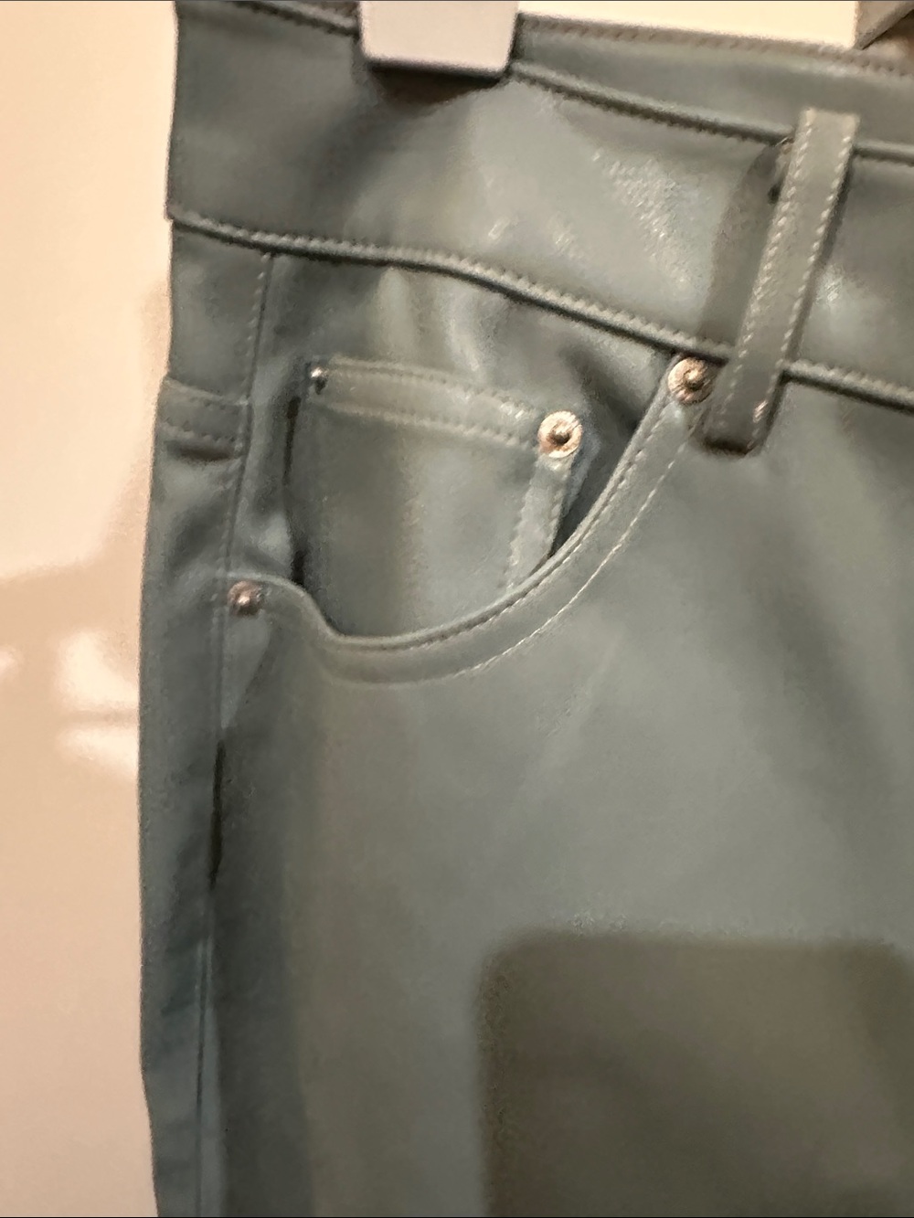 twik Dusty Blue Vegan Leather High-Rise Pants - Picture 3 of 11
